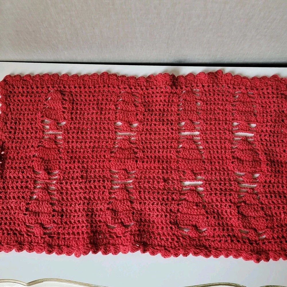Handmade Christmas Tree Crochet Placemats Rust Red Holiday Table Decor Set Of 4